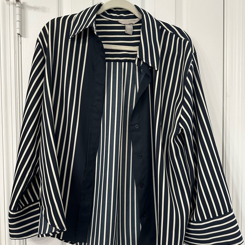 H&M Black and White Striped Blazer